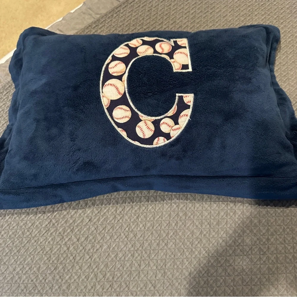 Alphabetables Navy Blue Velour Pillow with Baseball Letter C